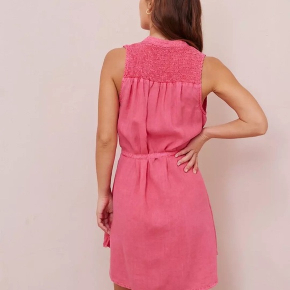 cloth & stone Havana Pink Tie Waist Mini Dress Sleeveless Smocked Bella Dahl XS - Picture 3 of 12